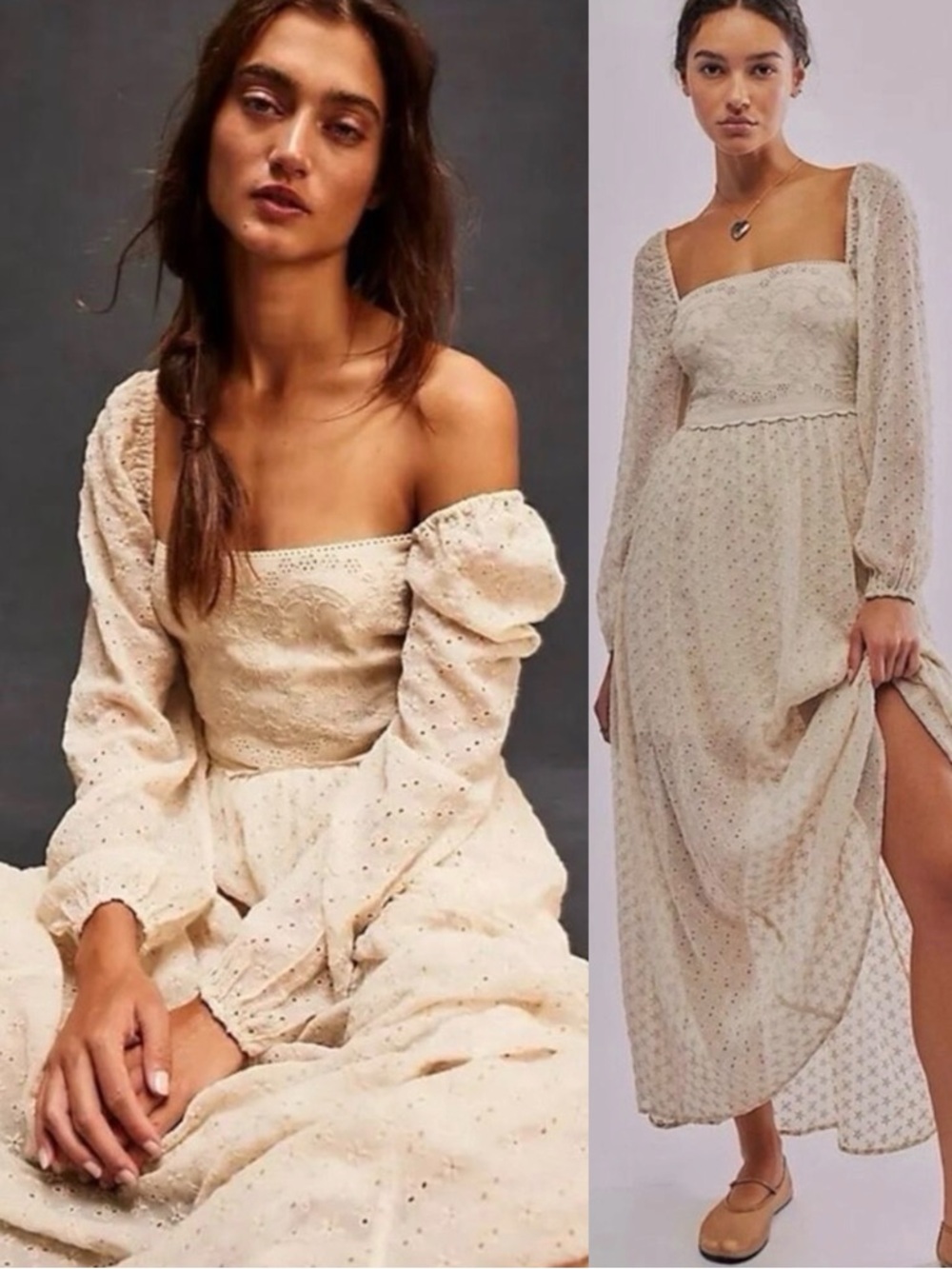 Free People Dainty Ethereal Romantic Malina Maxi Dress Ivory Tea Small NWT Lace